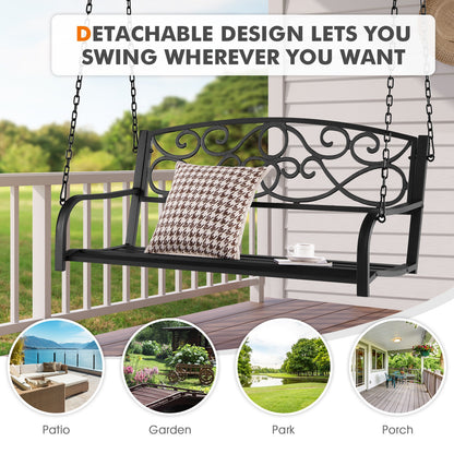 Outdoor 2-Person Metal Porch Swing Chair with Chains-Black