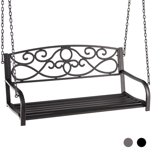 Outdoor 2-Person Metal Porch Swing Chair with Chains-Brown