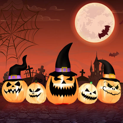 Inflatable 8-foot pumpkin family Halloween yard decoration with LED lights, waterproof outdoor holiday decor by Wilsons Home Store