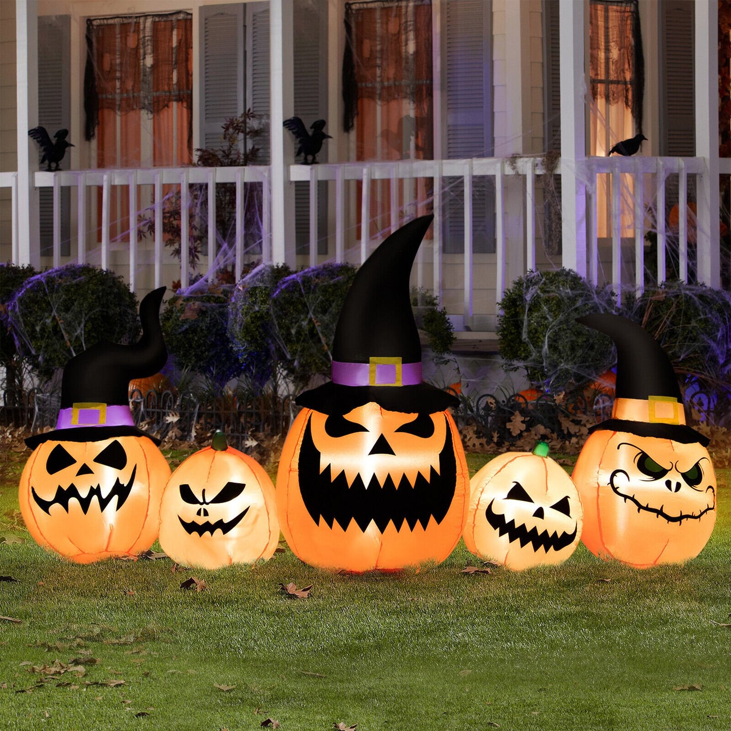 Inflatable 8-foot pumpkin family Halloween yard decoration with LED lights, waterproof outdoor holiday decor by Wilsons Home Store