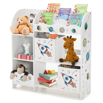 Kids Book Organizer Children Wooden Storage Cabinet with Storage Bins