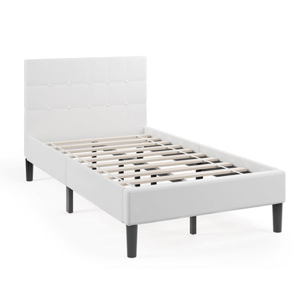 Platform Bed with Button Tufted Headboard-Beige