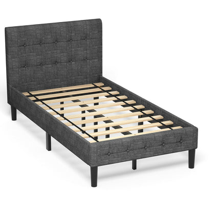 Platform Bed with Button Tufted Headboard-Gray