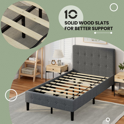 Platform Bed with Button Tufted Headboard-Gray