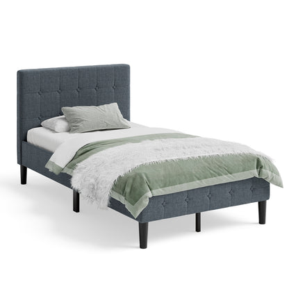 Platform Bed with Button Tufted Headboard-Gray