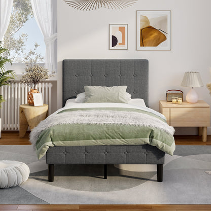 Platform Bed with Button Tufted Headboard-Beige