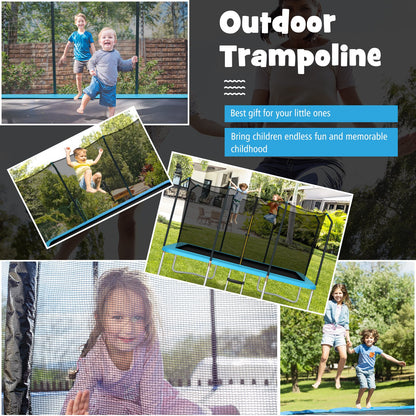 8 x 14 Feet Rectangular Recreational Trampoline with Safety Enclosure Net and Ladder-Blue