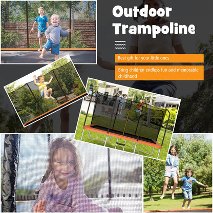 8 x 14 Feet Rectangular Recreational Trampoline with Safety Enclosure Net and Ladder-Blue