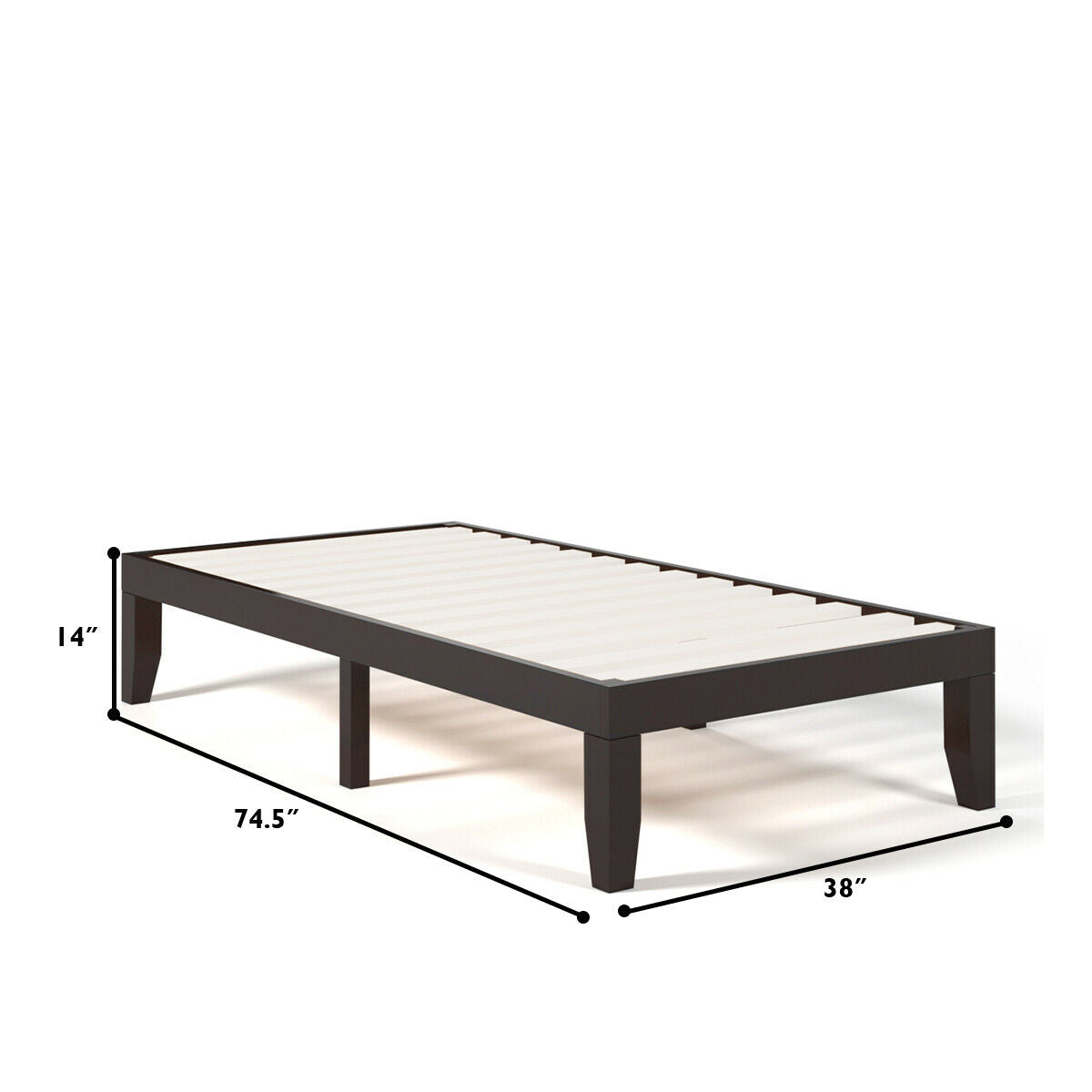 Twin Size 14 Inch Wooden Slats Bed Mattress Frame-Brown