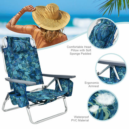 4-Pack 5-Position Outdoor Folding Backpack Beach Reclining Chair with Pillow-Navy