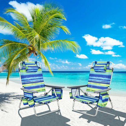 4-Pack 5-Position Outdoor Folding Backpack Beach Reclining Chair with Pillow-Blue