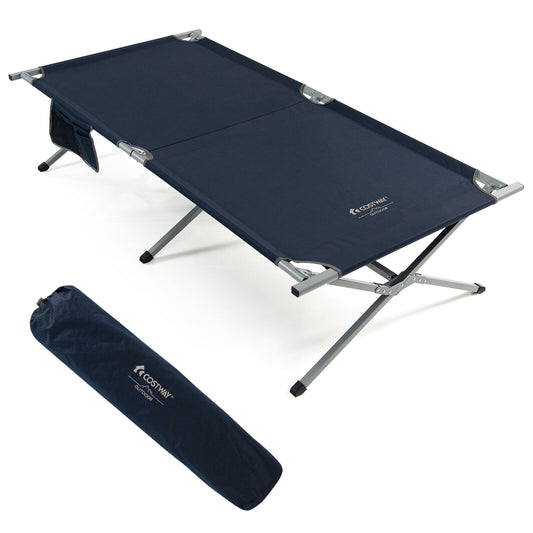 Extra Wide Folding Camping Bed with Carry Bag and Storage Bag-Blue