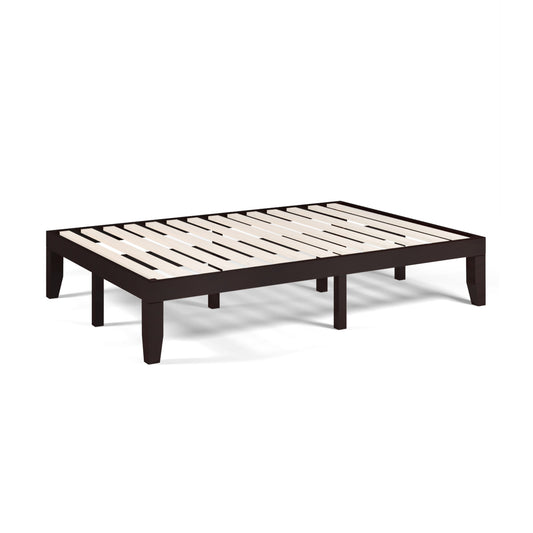 14 Inch Full Size Wood Platform Bed Frame with Wood Slat Support-Brown
