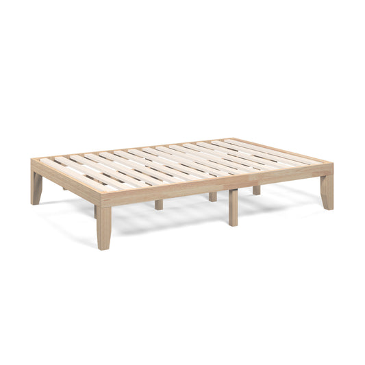 14 Inch Full Size Wood Platform Bed Frame with Wood Slat Support-Natural