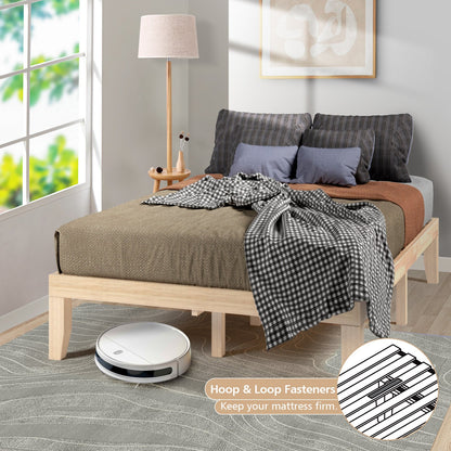 14 Inch Full Size Wood Platform Bed Frame with Wood Slat Support-Brown