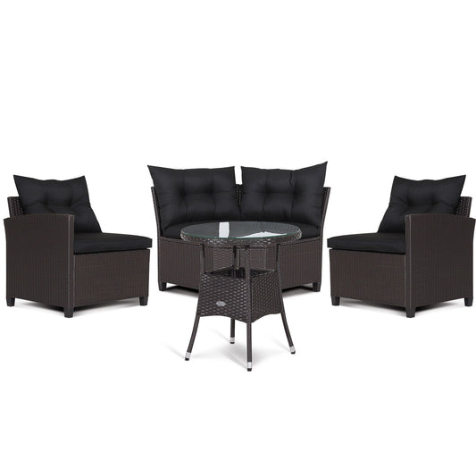 4 Pieces Patio Rattan Furniture Set Cushioned Sofa Glass Table-Black