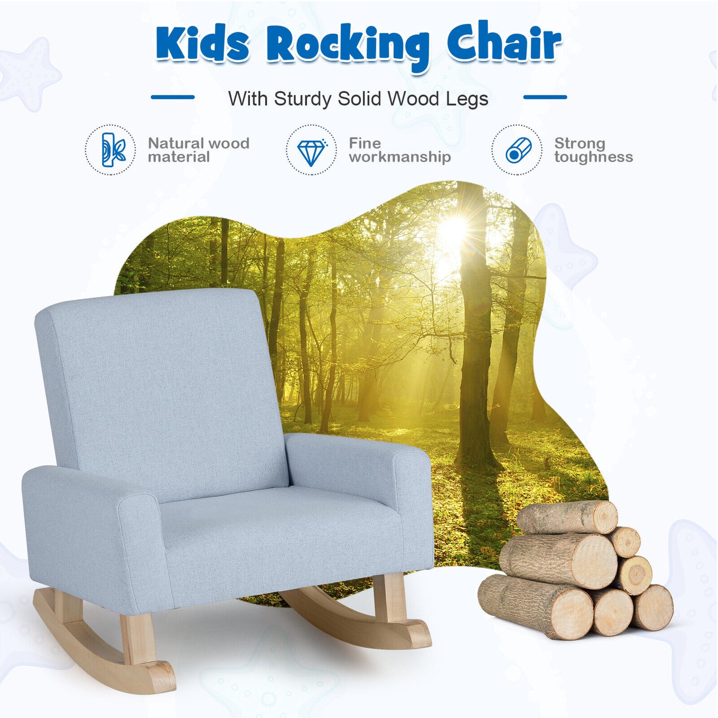 Kids Rocking Chair with Solid Wood Legs-Blue