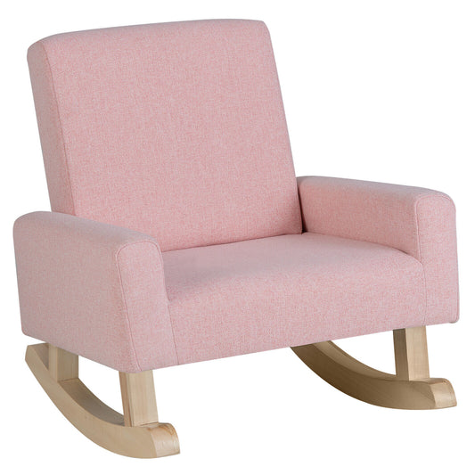 Kids Rocking Chair with Solid Wood Legs-Pink