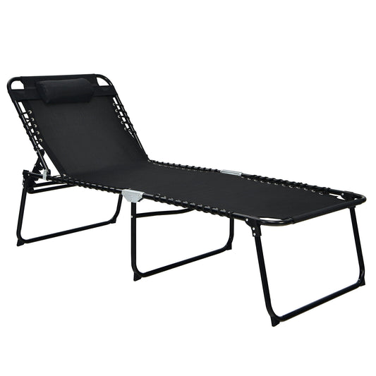4 Position Folding Lounge Chaise with Adjustable Backrest and Footrest-Black