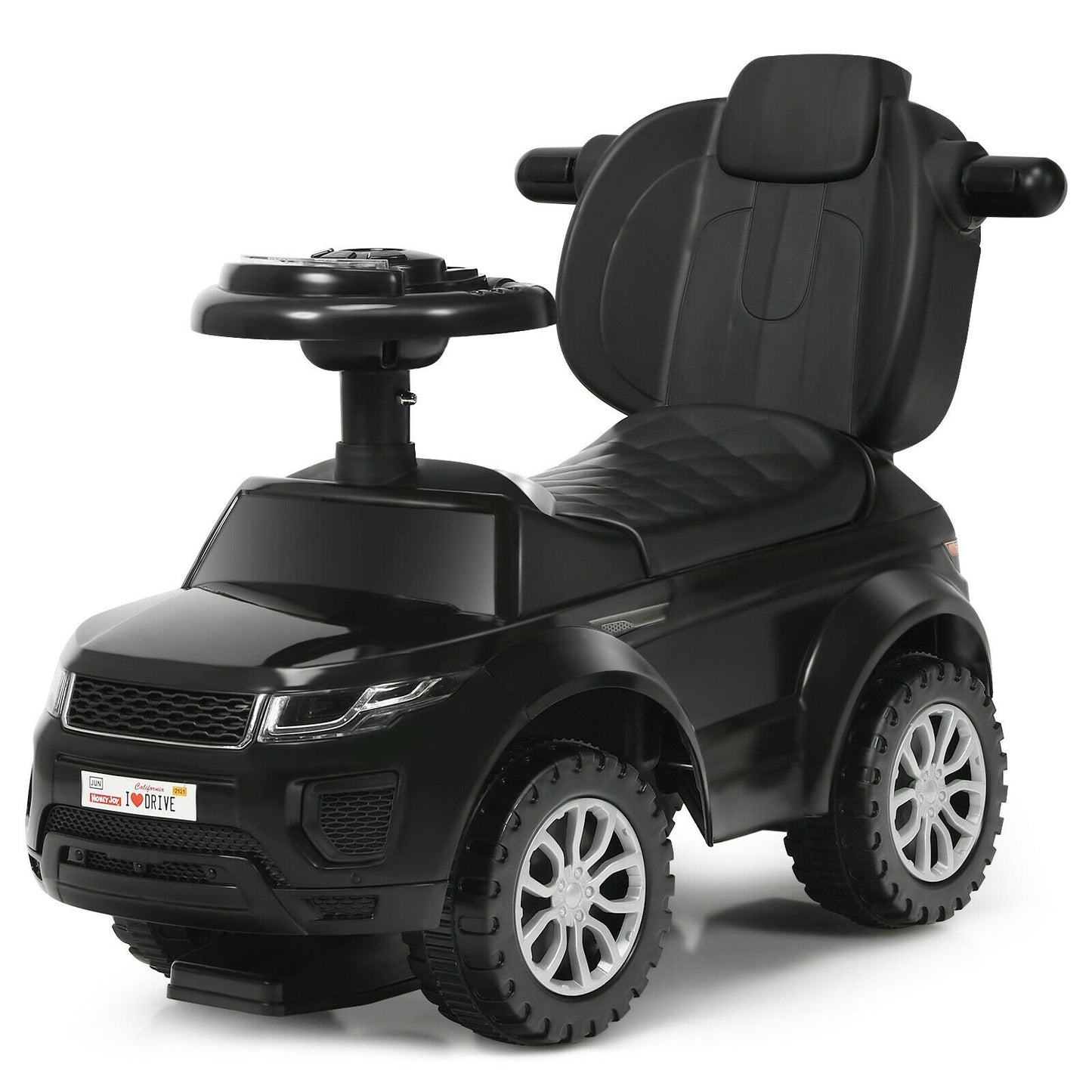 3 in 1 Ride on Push Car Toddler Stroller Sliding Car with Music-Black