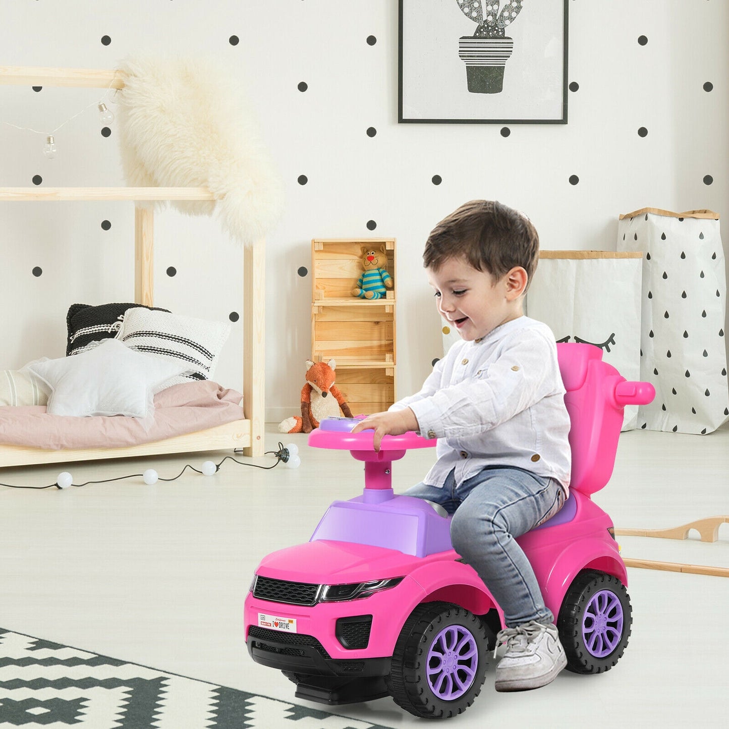 3 in 1 Ride on Push Car Toddler Stroller Sliding Car with Music-Black