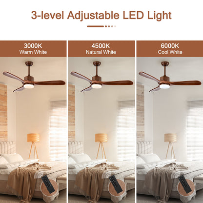 52 Inch Reversible Ceiling Fan with LED Light and Adjustable Temperature-Brown