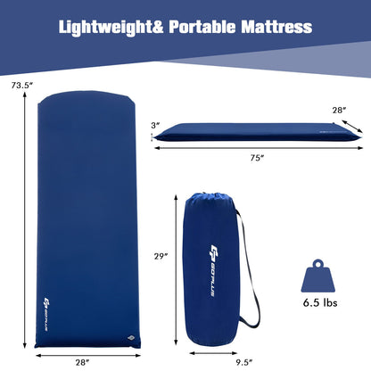 Self-inflating Lightweight Folding Foam Sleeping Cot with Storage bag-Blue