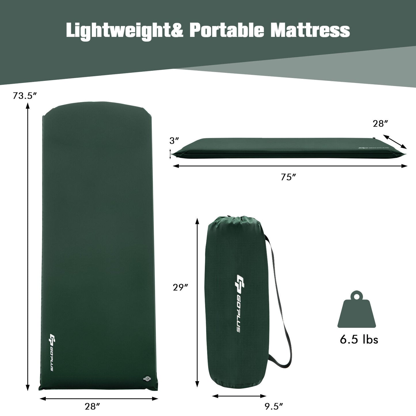Self-inflating Lightweight Folding Foam Sleeping Cot with Storage bag-Green
