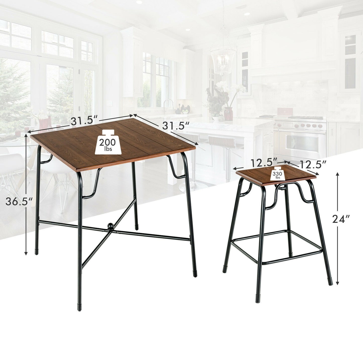 5 Pieces Bar Table Set with 4 Counter Height Backless Stools-Rustic Brown