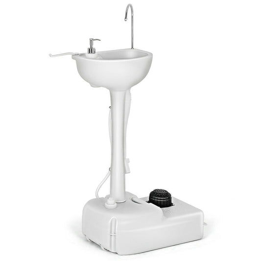 5-gallon portable wash sink by Wilsons Home Store, compact kitchen tool with white plastic basin and sturdy handles for easy transport.