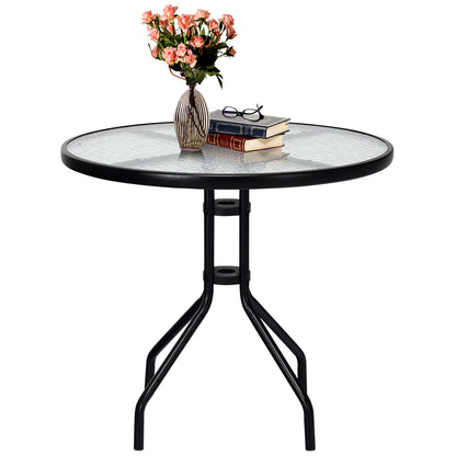 32 Inch Outdoor Patio Round Tempered Glass Top Table with Umbrella Hole