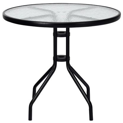 32 Inch Outdoor Patio Round Tempered Glass Top Table with Umbrella Hole