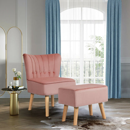 Leisure Chair and Ottoman Thick Padded Tufted Sofa Set-Blue