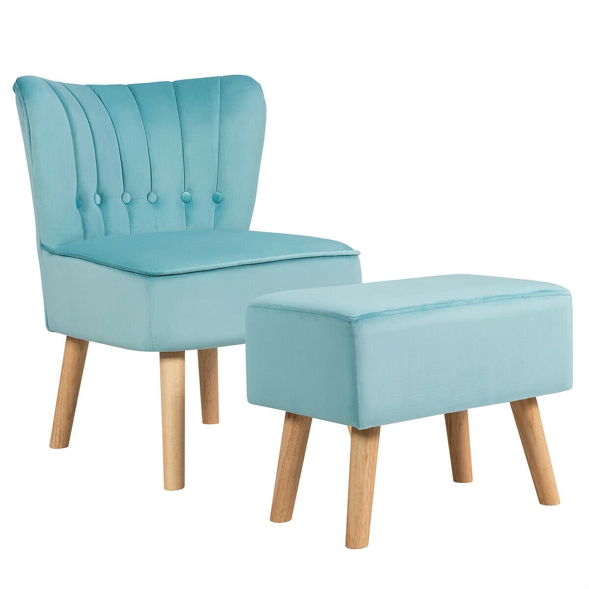 Leisure Chair and Ottoman Thick Padded Tufted Sofa Set-Blue