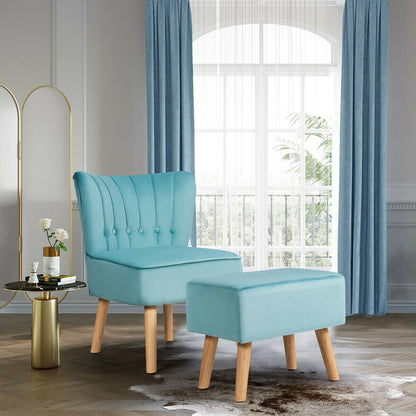 Leisure Chair and Ottoman Thick Padded Tufted Sofa Set-Blue