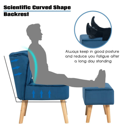 Leisure Chair and Ottoman Thick Padded Tufted Sofa Set-Blue