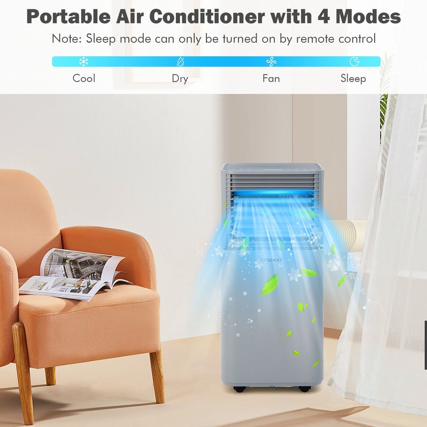 8000 BTU 3-in-1 Air Cooler with Dehumidifier and Fan Mode-Gray