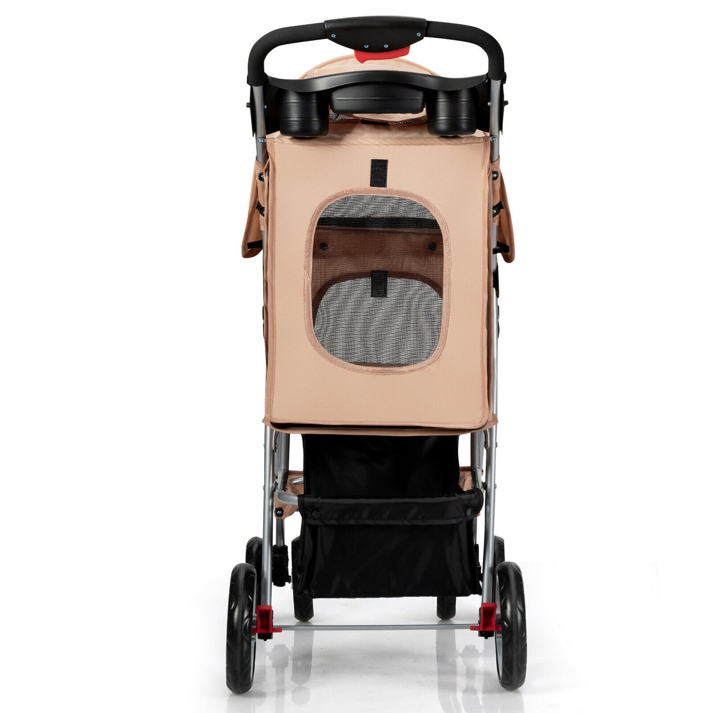 Foldable 4-Wheel Pet Stroller with Storage Basket-Beige