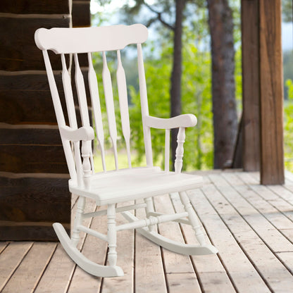 Solid Wood Porch Glossy Finish Rocking Chair-White