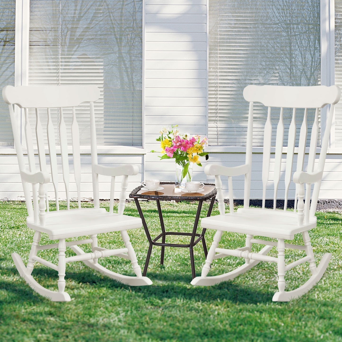 Solid Wood Porch Glossy Finish Rocking Chair-White