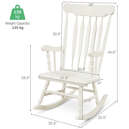 Solid Wood Porch Glossy Finish Rocking Chair-White