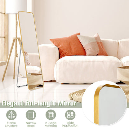 Full Length Wall Mounted Hanging Mirror with Stand Free Standing Body-Golden