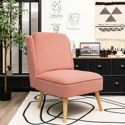 Velvet Accent Armless Side Chair with Rubber Wood Legs for Bedroom-Gray