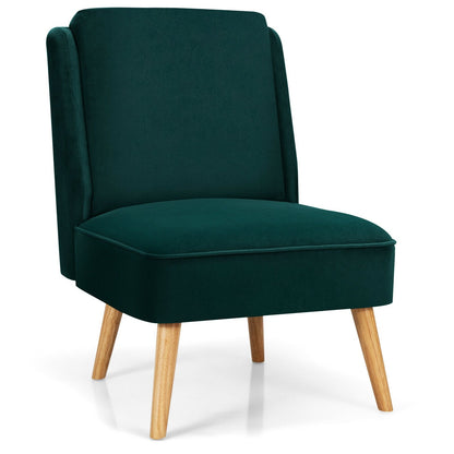 Velvet Accent Armless Side Chair with Rubber Wood Legs for Bedroom-Gray