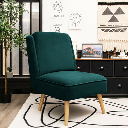 Velvet Accent Armless Side Chair with Rubber Wood Legs for Bedroom-Gray