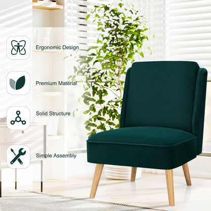 Velvet Accent Armless Side Chair with Rubber Wood Legs for Bedroom-Gray
