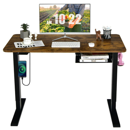 48-inch Electric Height Adjustable Standing Desk with Control Panel-Rustic Brown