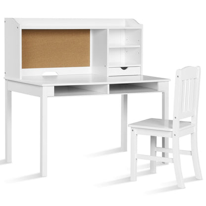 Kids Desk and Chair Set Study Writing Desk with Hutch and Bookshelves-Brown