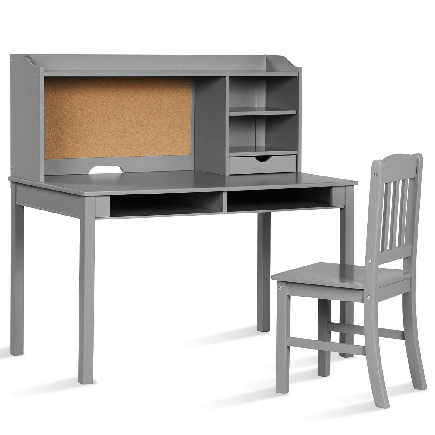 Kids Desk and Chair Set Study Writing Desk with Hutch and Bookshelves-Brown