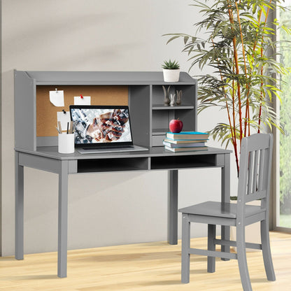 Kids Desk and Chair Set Study Writing Desk with Hutch and Bookshelves-Brown